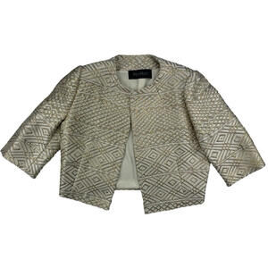 Max Mara Metallic Brocade Cropped Jacket Gold Beige